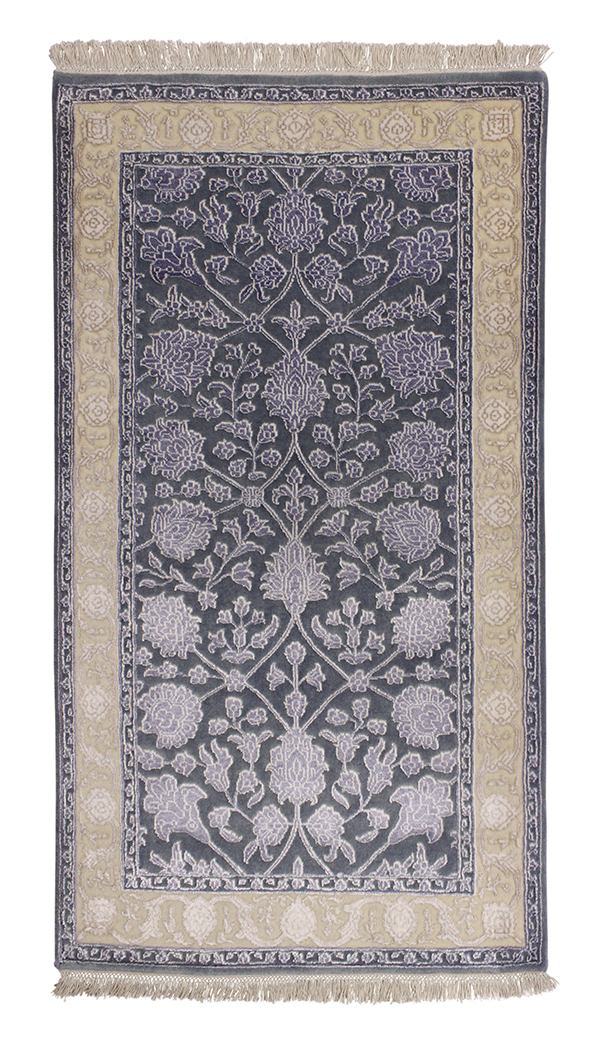 Индийский ковёр из шерсти и шёлка (20-60/14-14/Blue/Ivory/14)