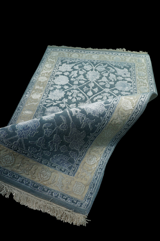 Индийский ковёр из шерсти и шёлка (20-62/14-14/Blue/Ivory/24) 