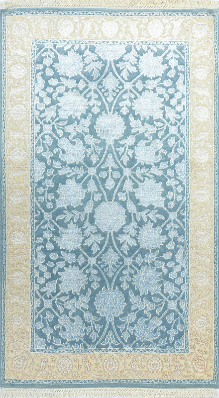 Индийский ковёр из шерсти и шёлка (20-60/14-14/Blue/Ivory/14)